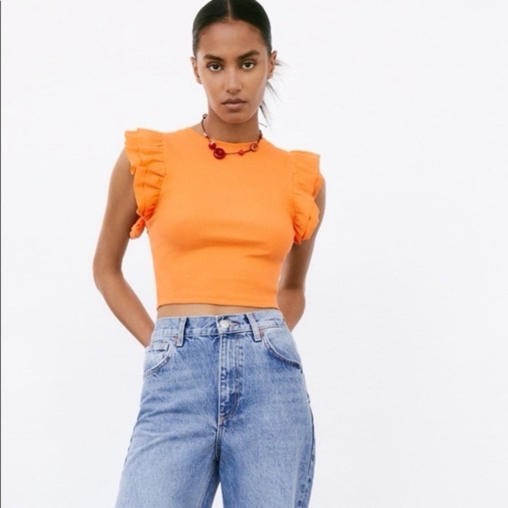 Orange ruffled ribbed top